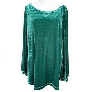 Soft Surroundings Velvet Bell Sleev Tunic Top Emerald Green L